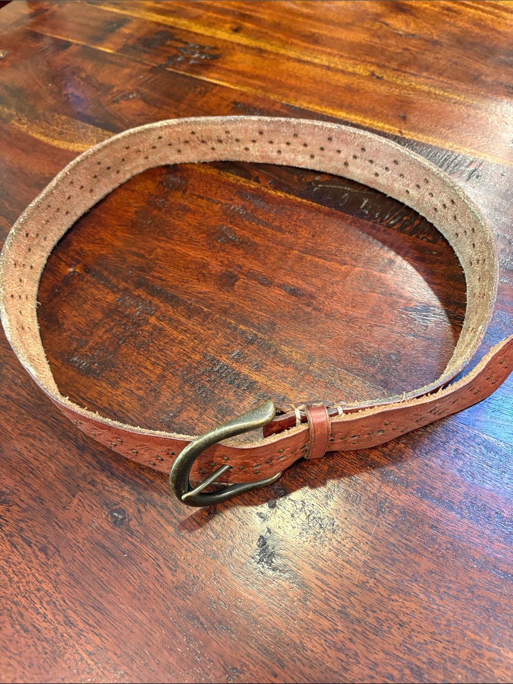 Vintage Lauren Ralph Lauren Brown Leather Western Studded Embossed Belt sz Large - Picture 6 of 16